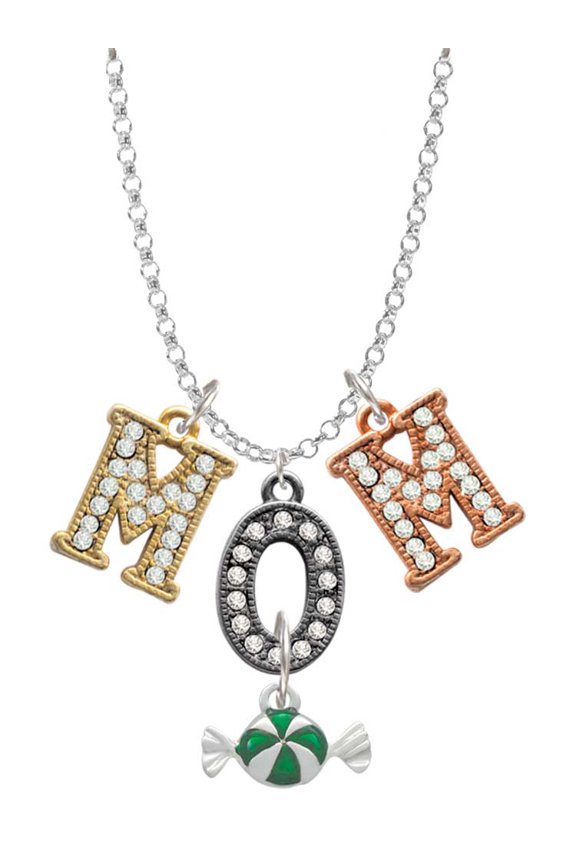 Silvertone Green Peppermint Candy Multi-Colored Crystal Mom Charm Necklace