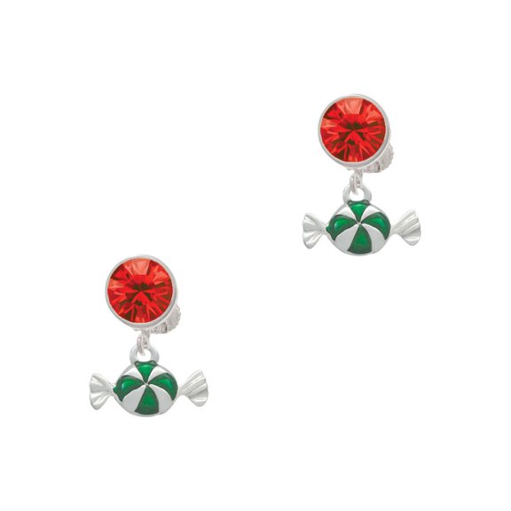 Delight Jewelry Silvertone Green Peppermint Candy Red Crystal Clip on Earrings