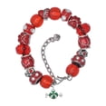 thumbnail image 1 of Delight Jewelry Silvertone Green Peppermint Candy Red Paw Print Bead Bracelet, 7"+2", 1 of 4