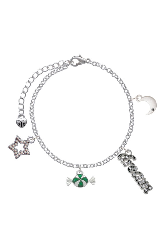 Silvertone Green Peppermint Candy Silvertone Dream Big Charm Bracelet, 7.5+2" Extender