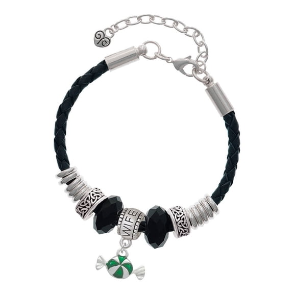 Delight Jewelry Silvertone Green Peppermint Candy Wife Celtic Knot Leather Bead Bracelet, 7"+2" Extender