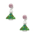 thumbnail image 1 of Delight Jewelry Silvertone Green Resin Christmas Tree with Crystals Pink Crystal Clip on Earrings, 1 of 5