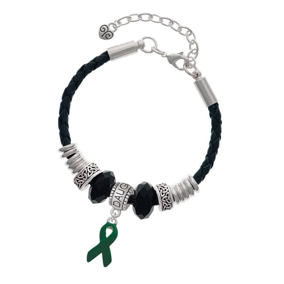 Delight Jewelry Silvertone Green Ribbon Daughter Celtic Knot Leather Bead Bracelet, 7"+2" Extender