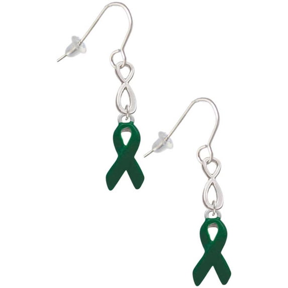Delight Jewelry Silvertone Green Ribbon Silver tone Infinity French Earrings