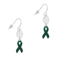 thumbnail image 1 of Delight Jewelry Silvertone Green Ribbon Silvertone Leaf French Earrings, 1 of 5