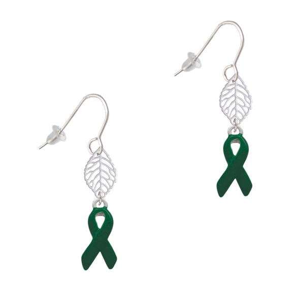 Delight Jewelry Silvertone Green Ribbon Silvertone Leaf French Earrings