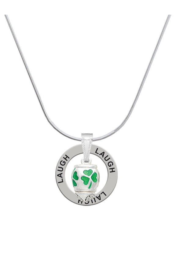 Silvertone Green Shamrock Spinner Laugh Ring Charm Necklace, 18"