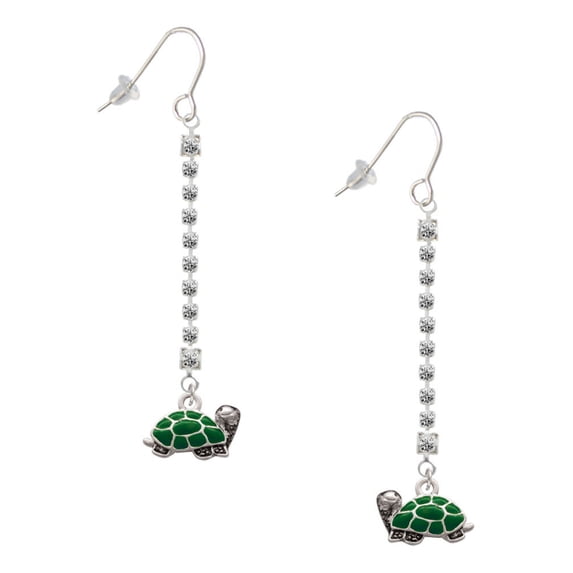 Delight Jewelry Silvertone Green Side Turtle - Silver-tone Long Sparkle Dangle French Earrings