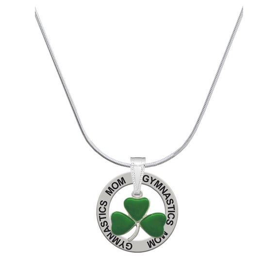 Delight Jewelry Silvertone Green Three Leaf Clover - Shamrock Gymnastics Mom Ring Charm Necklace, 18"