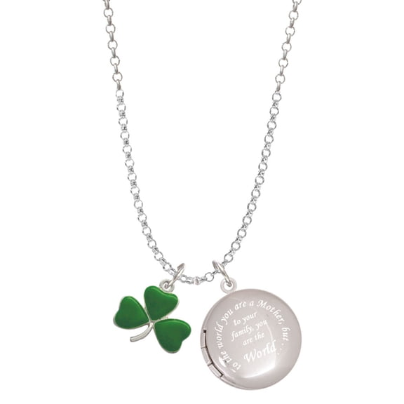 Delight Jewelry Silvertone Green Three Leaf Clover - Shamrock To the World You are a Mother Locket Necklace