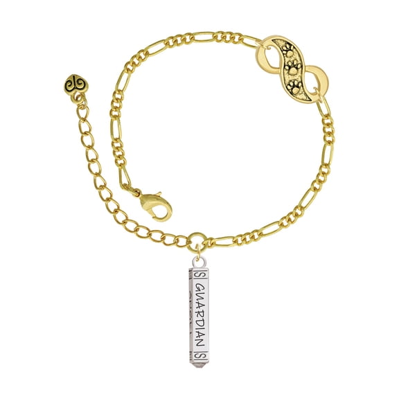 Delight Jewelry Silvertone Guardian Angel Bar Gold-tone Paw Infinity Link Chain Bracelet, 6"+2" Extender