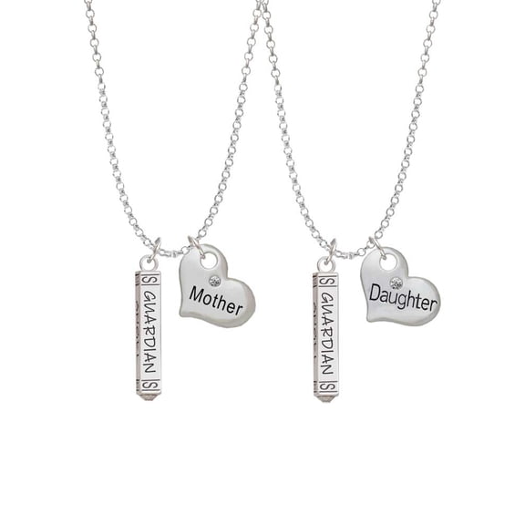 Delight Jewelry Silvertone Guardian Angel Bar Mother & Daughter Heart Necklaces (Set of 2), 19"+2"
