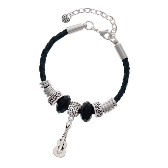 Delight Jewelry Silvertone Guitar Grandmother Celtic Knot Leather Bead Bracelet, 7"+2" Extender
