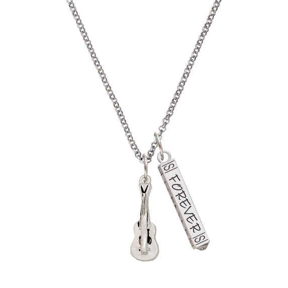 Delight Jewelry Silvertone Guitar Silvertone Forever Bar Charm Necklace, 23"