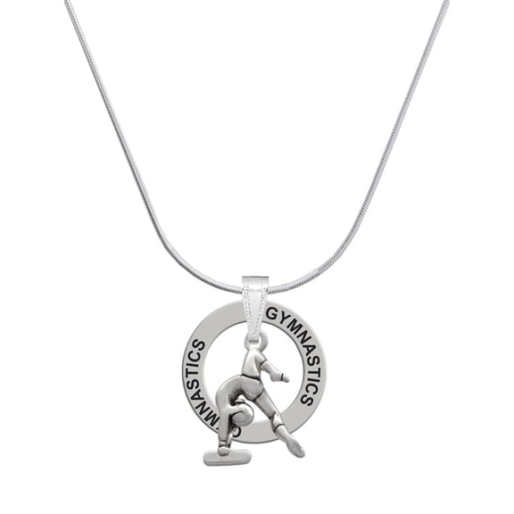 Delight Jewelry Silvertone Gymnast Balance Beam Gymnastics Ring Charm Necklace, 18"