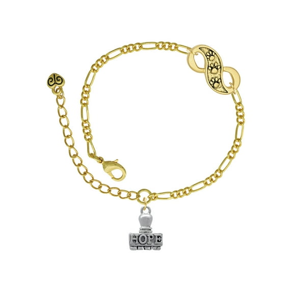 Delight Jewelry Silvertone HOPE Stamp Gold-tone Paw Infinity Link Chain Bracelet, 6"+2" Extender