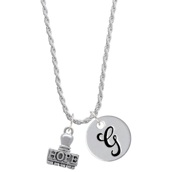Delight Jewelry Silvertone HOPE Stamp Silvertone Script Initial Disc - G - Charm Necklace, 20"+3"