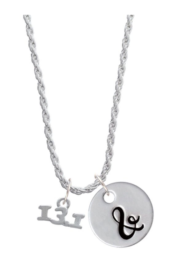 Silvertone Half Marathon - 13.1 Silvertone Script Initial Disc - & - Charm Necklace, 20"+3"