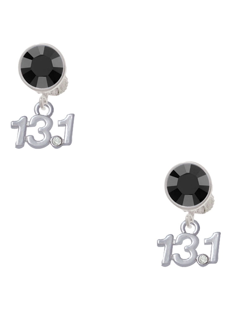 Delight Jewelry Silvertone Half Marathon - 13.1 with Clear Crystal Black Crystal Clip on Earrings