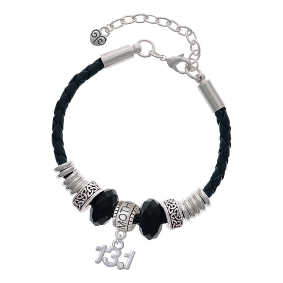 Delight Jewelry Silvertone Half Marathon - 13.1 with Clear Crystal Mother Celtic Knot Leather Bead Bracelet, 7"+2" Extender