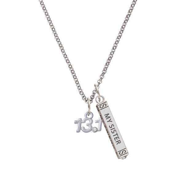 Delight Jewelry Silvertone Half Marathon - 13.1 with Clear Crystal Silvertone Always My Sister Bar Charm Necklace, 23"