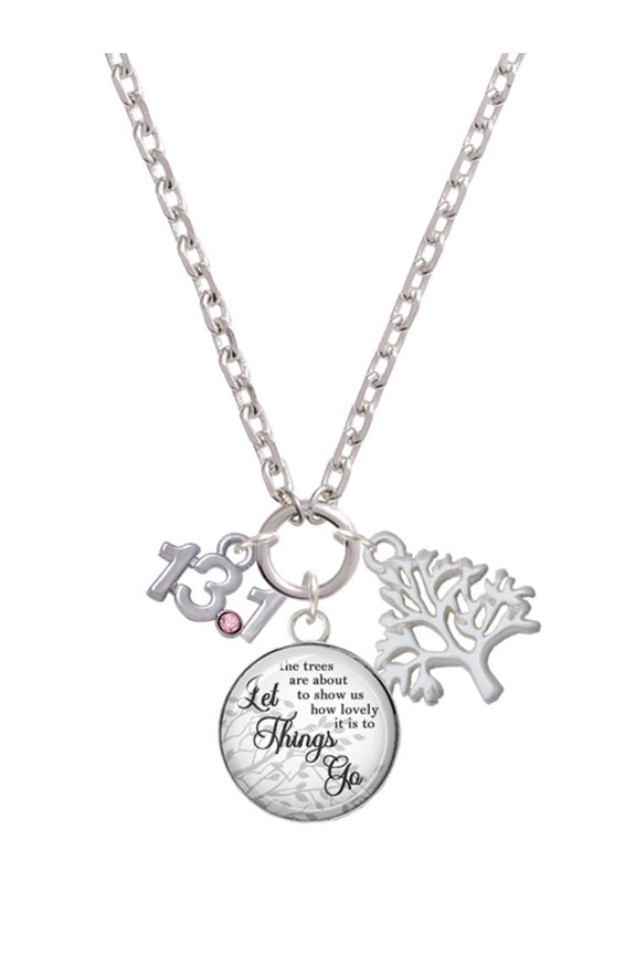 Silvertone Half Marathon - 13.1 with Pink Crystal Let Things Go Fall Zoey Charm Necklace, 28"