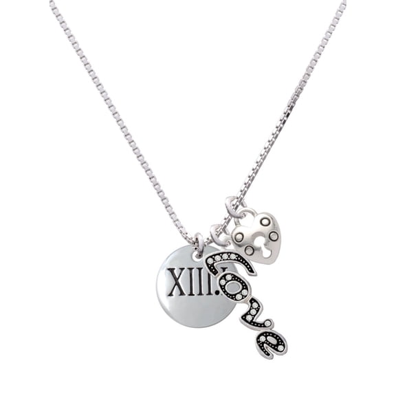 Delight Jewelry Silvertone Half Marathon Roman Numeral - Love and Lock Charm Necklace, 18"+1"