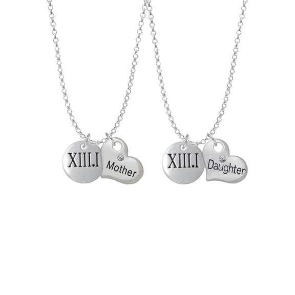 Delight Jewelry Silvertone Half Marathon Roman Numeral Mother & Daughter Heart Necklaces (Set of 2), 19"+2"
