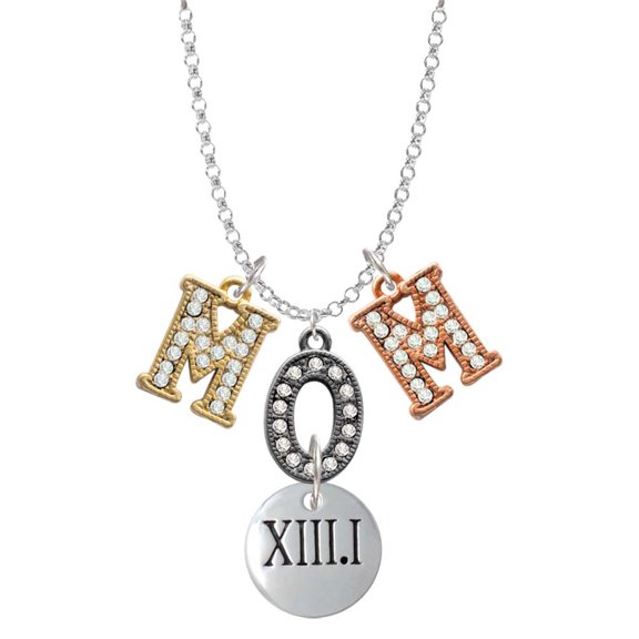 Delight Jewelry Silvertone Half Marathon Roman Numeral Multi-Colored Crystal Mom Charm Necklace