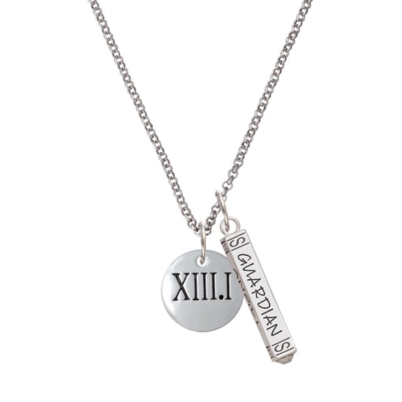 Delight Jewelry Silvertone Half Marathon Roman Numeral Silvertone Guardian Angel Bar Charm Necklace, 23"
