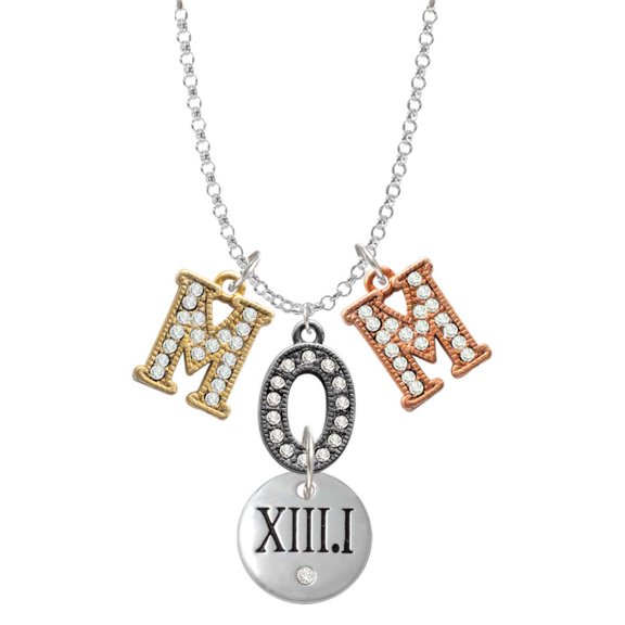 Delight Jewelry Silvertone Half Marathon with Clear Crystal Roman Numeral Multi-Colored Crystal Mom Charm Necklace