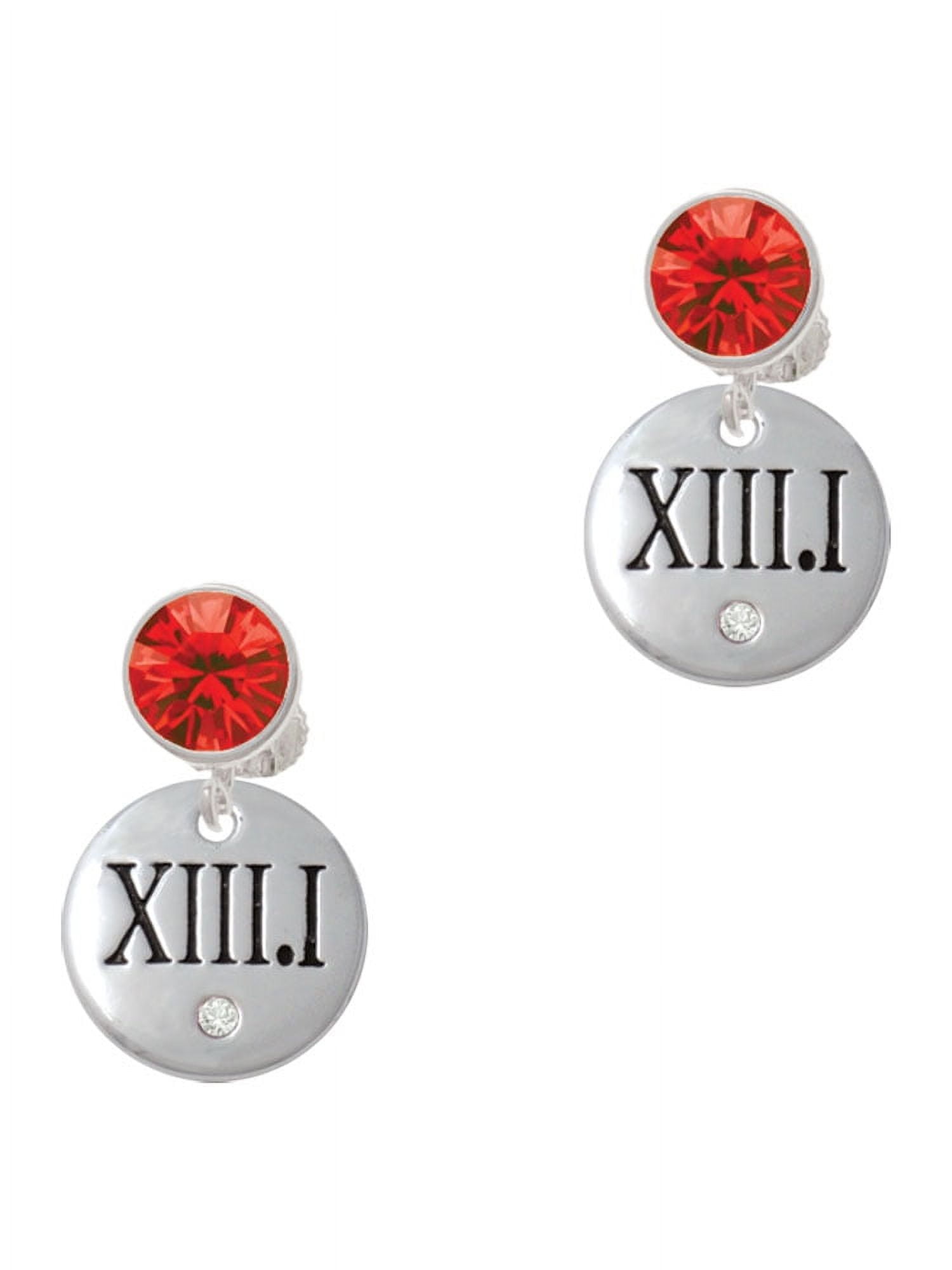 Delight Jewelry Silvertone Half Marathon with Clear Crystal Roman Numeral Red Crystal Clip on Earrings