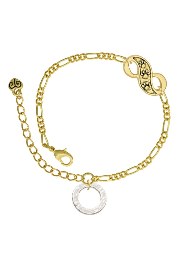 Silvertone Hammered Karma Ring Gold-tone Paw Infinity Link Chain Bracelet, 6"+2" Extender