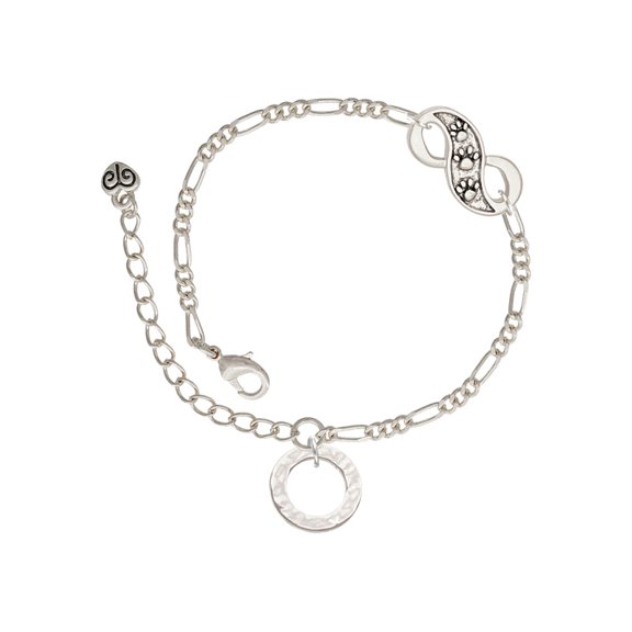 Delight Jewelry Silvertone Hammered Karma Ring Silver-tone Paw Infinity Link Chain Bracelet, 6"+2" Extender