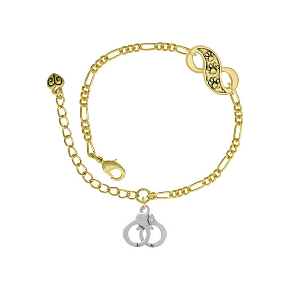 Delight Jewelry Silvertone Handcuffs Gold-tone Paw Infinity Link Chain Bracelet, 6"+2" Extender
