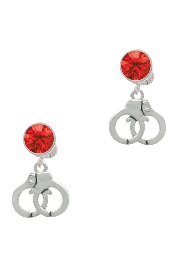Silvertone Handcuffs Red Crystal Clip on Earrings