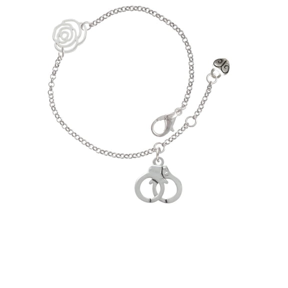 Delight Jewelry Silvertone Handcuffs Silver-tone Rose Link Chain Bracelet, 6.25"+1.75" Extender