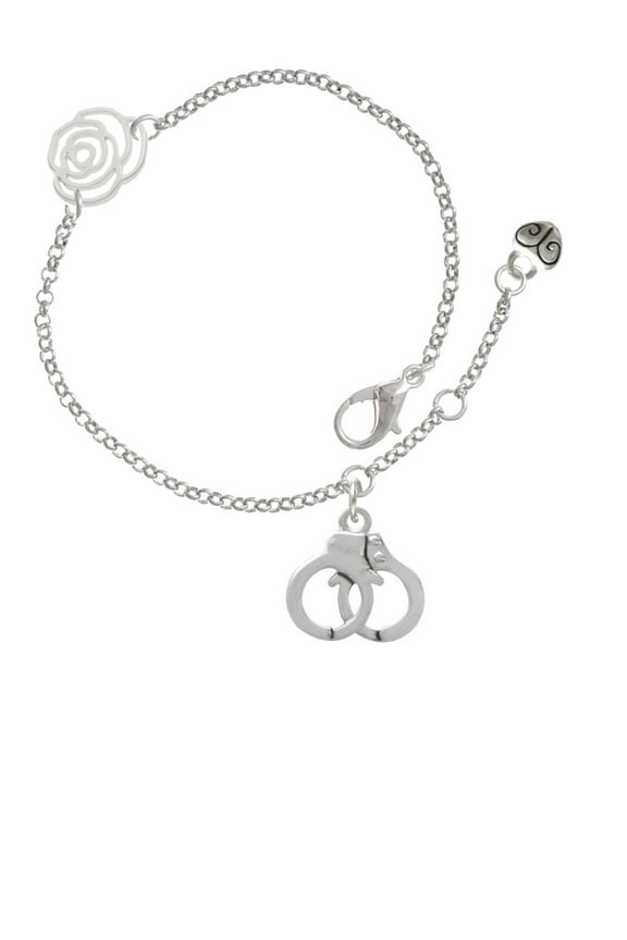 Silvertone Handcuffs Silver-tone Rose Link Chain Bracelet, 6.25"+1.75" Extender