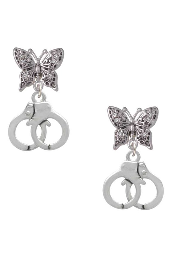Silvertone Handcuffs Silvertone Antiqued Butterfly Post Earrings