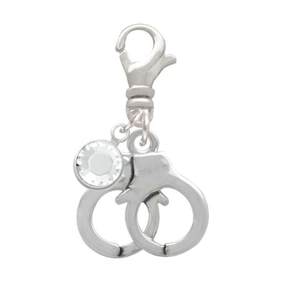 Delight Jewelry Silvertone Handcuffs - Silvertone Clip on Charm with Clear Crystal Drop