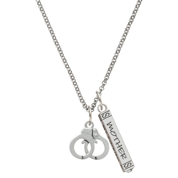 Delight Jewelry Silvertone Handcuffs Silvertone Mother Daughter Bar Charm Necklace, 23"
