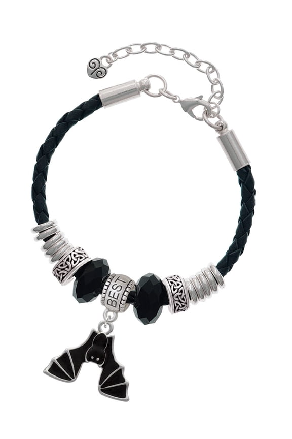Silvertone Hanging Bat Best Friend Celtic Knot Leather Bead Bracelet, 7"+2" Extender