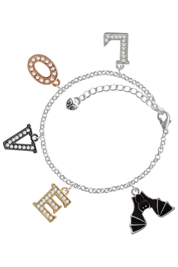 Silvertone Hanging Bat Multi-Colored Crystal Love Charm Bracelet