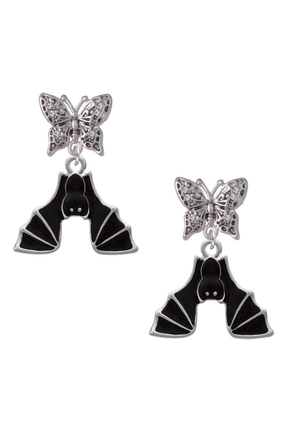 Silvertone Hanging Bat Silvertone Antiqued Butterfly Post Earrings