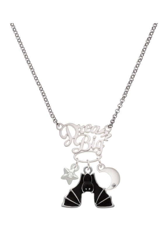Silvertone Hanging Bat Silvertone Dream Big Pendant Necklace, 25"