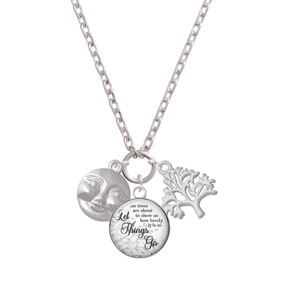 Delight Jewelry Silvertone Happy Moon Let Things Go Fall Zoey Charm Necklace, 28"