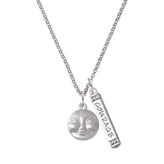 Delight Jewelry Silvertone Happy Moon Silvertone Courage Strength Wisdom Honesty Bar Charm Necklace, 23"