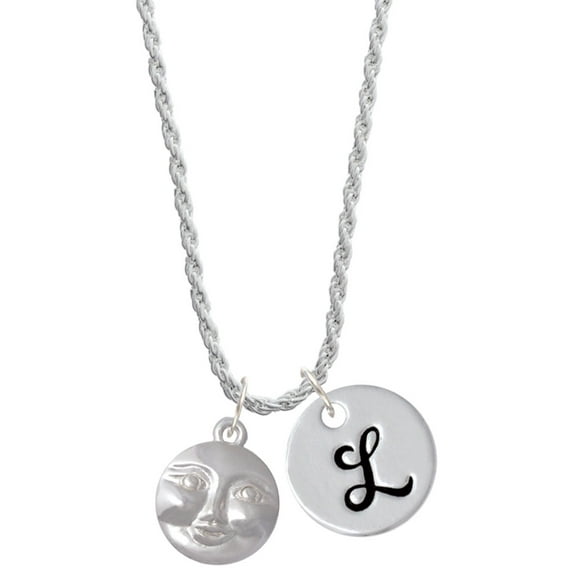 Delight Jewelry Silvertone Happy Moon Silvertone Script Initial Disc - L - Charm Necklace, 20"+3"