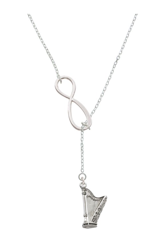 Silvertone Harp Silver tone Elegant Infinity Lariat Necklace