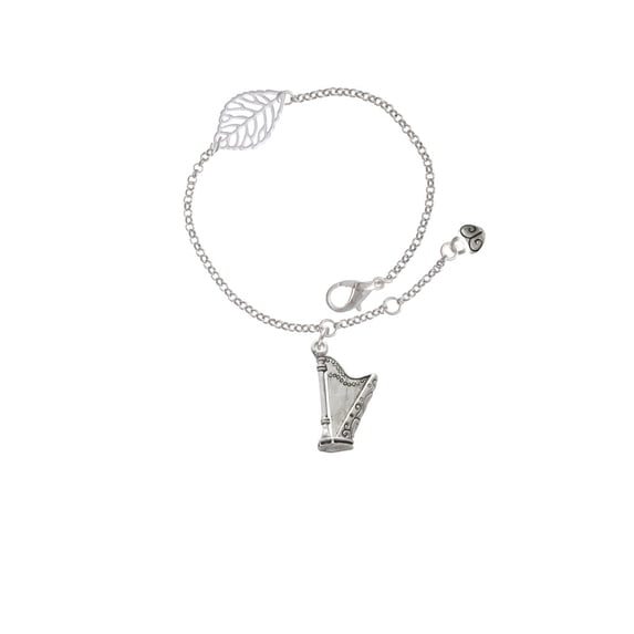 Delight Jewelry Silvertone Harp - Silvertone Leaf Delicate Bracelet, 6.25+1.75"